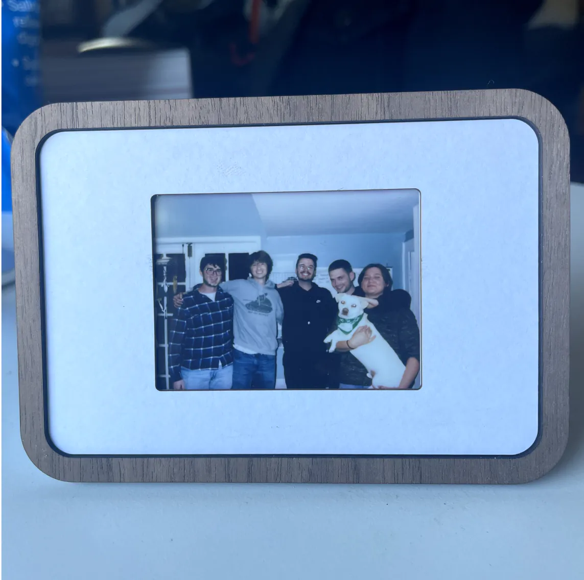 Pop-up Frame with a group photo of friends and their dog