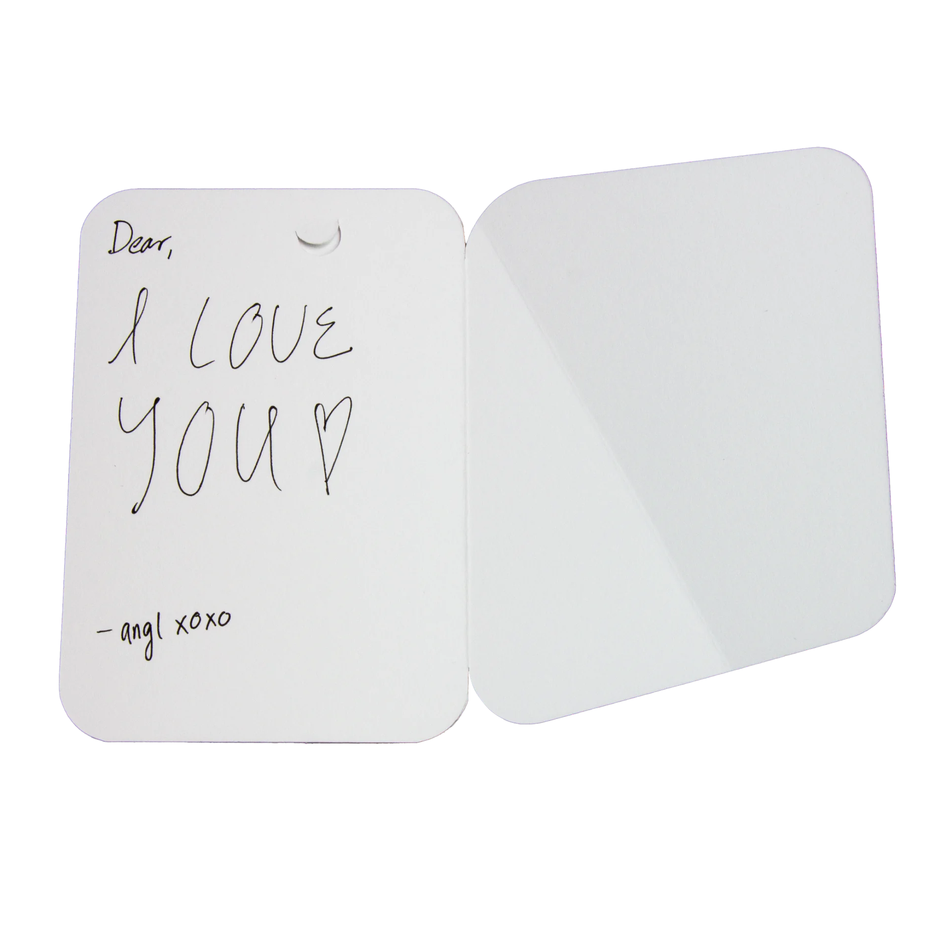 The inside of an open Pop-up Frame card with a handwritten “Dear, I love you” message